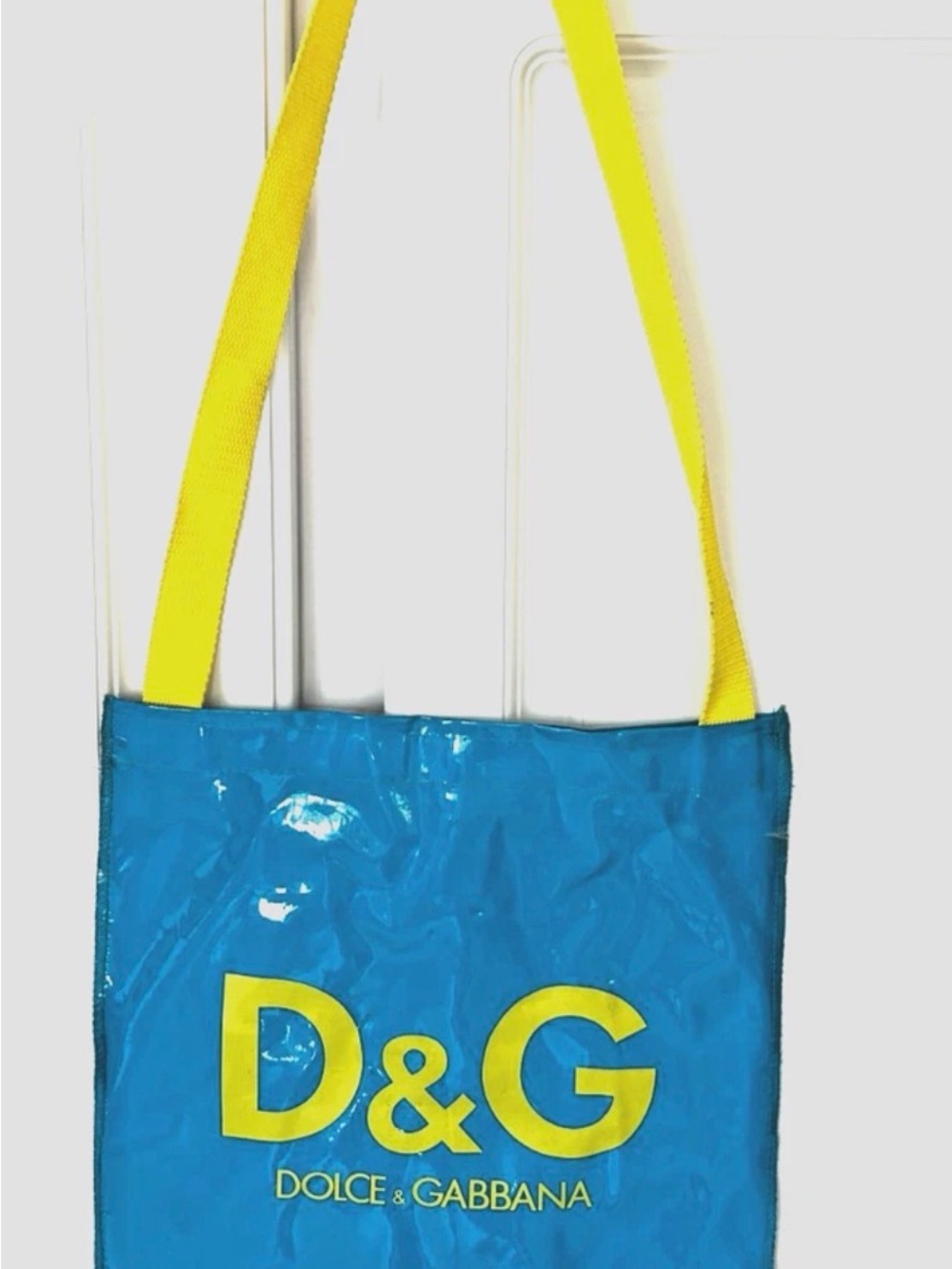 D&G Dolce & Gabbana Blue Plastic Tote with Yellow Logo and Straps